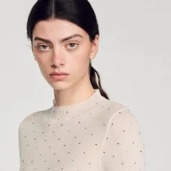 Mulheres Sandro Paris Sueter Transparente Com Strass