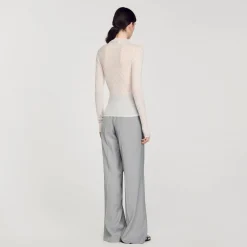 Mulheres Sandro Paris Sueter Transparente Com Strass