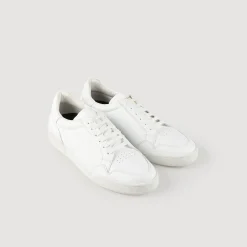 Homem Sandro Paris Tenis Quadrado De Couro Com Relevo Cruzado