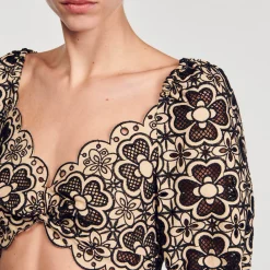 Mulheres Sandro Paris Top Cropped Bordado Ingles