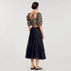 Mulheres Sandro Paris Top Cropped Bordado Ingles