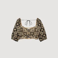 Mulheres Sandro Paris Top Cropped Bordado Ingles