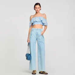 Mulheres Sandro Paris Top Cropped Com Babado