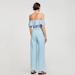 Mulheres Sandro Paris Top Cropped Com Babado