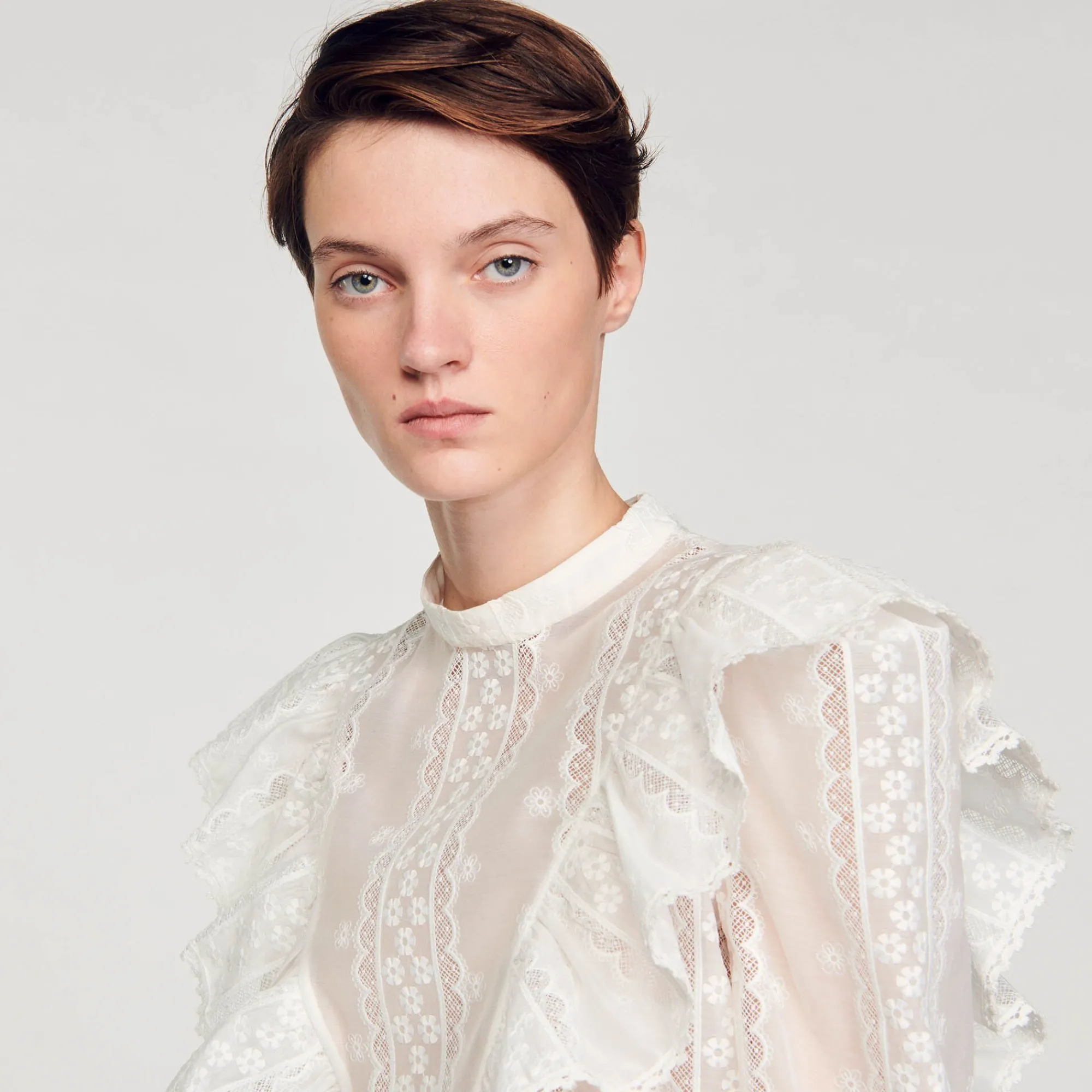 Mulheres Sandro Paris Top Cropped Com Bordado Ingles