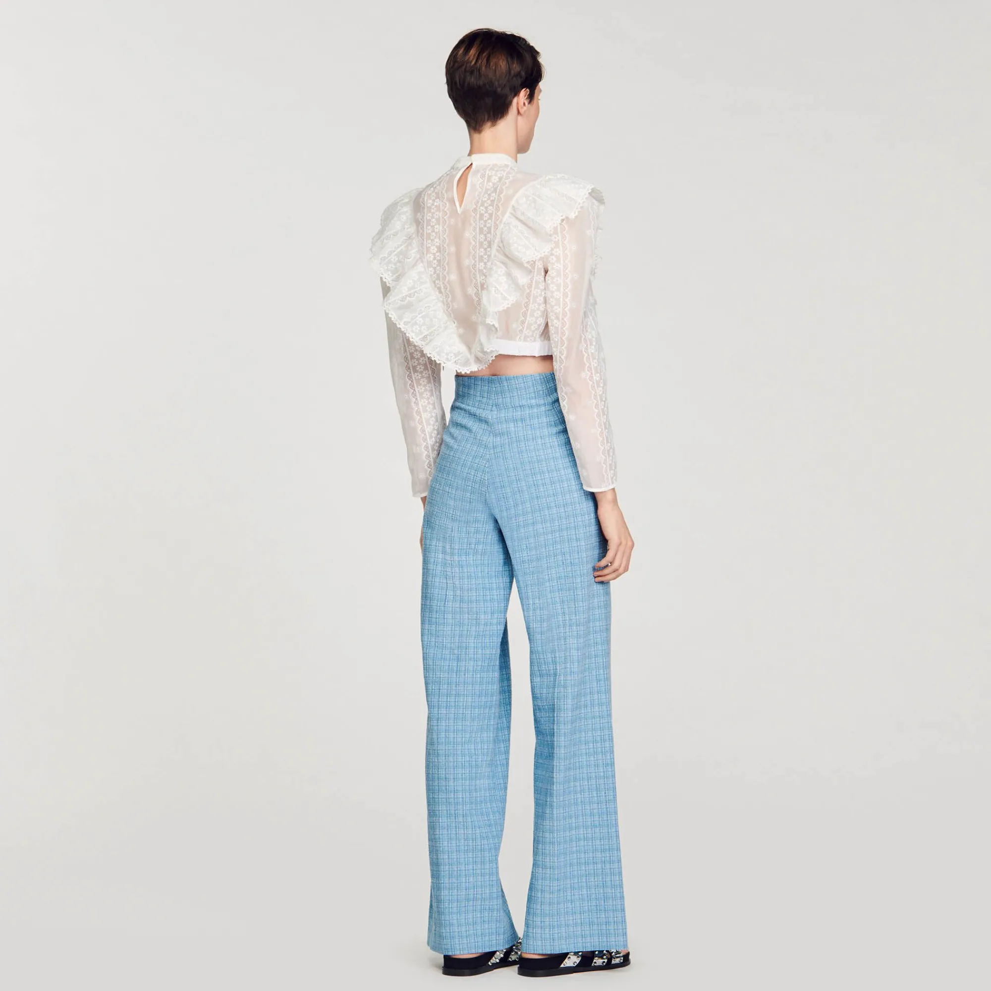 Mulheres Sandro Paris Top Cropped Com Bordado Ingles