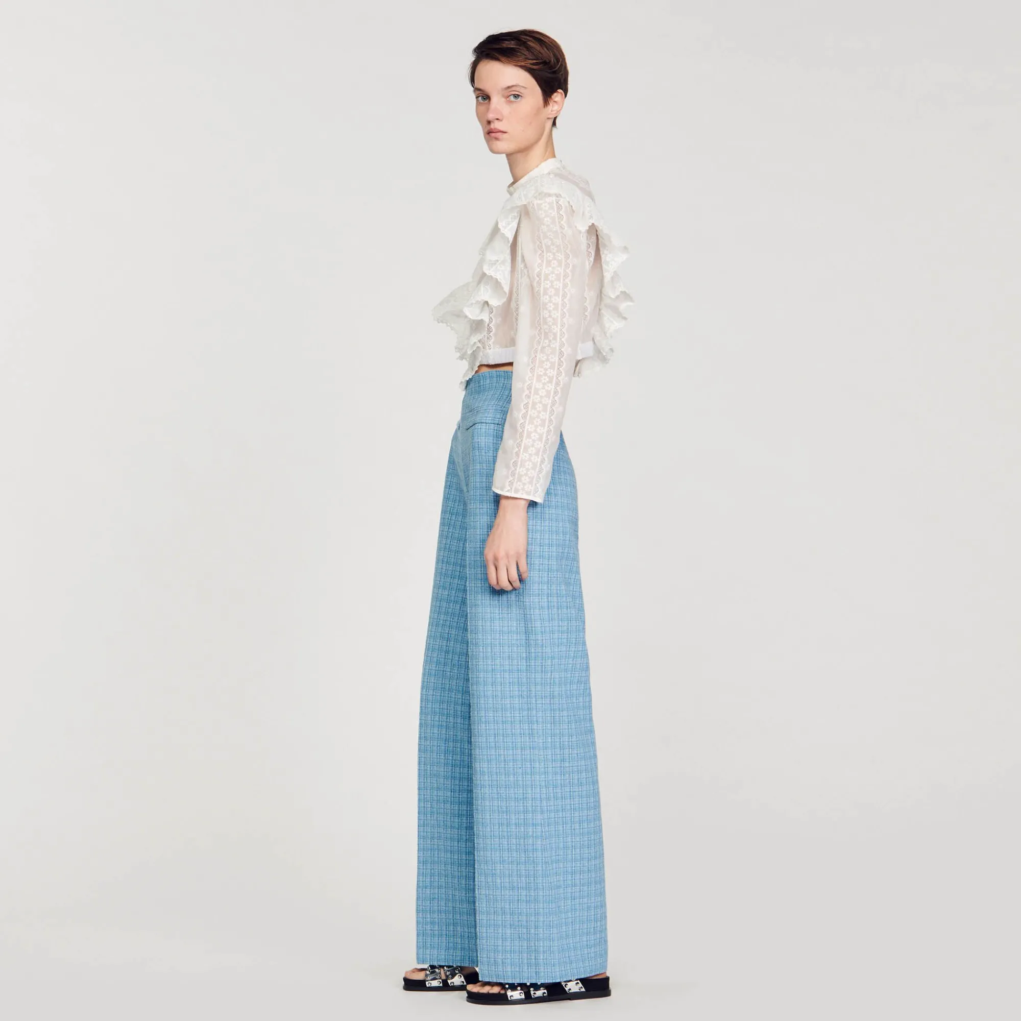 Mulheres Sandro Paris Top Cropped Com Bordado Ingles