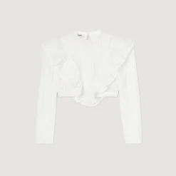 Mulheres Sandro Paris Top Cropped Com Bordado Ingles