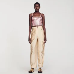 Mulheres Sandro Paris Top Cropped Com Detalhe De Strass