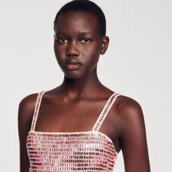 Mulheres Sandro Paris Top Cropped Com Detalhe De Strass