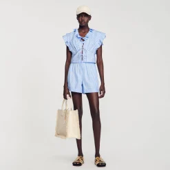 Mulheres Sandro Paris Top Cropped Listrado Com Babados