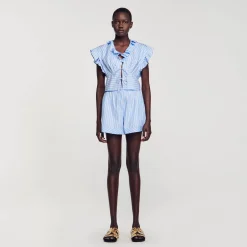 Mulheres Sandro Paris Top Cropped Listrado Com Babados