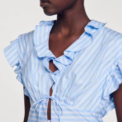 Mulheres Sandro Paris Top Cropped Listrado Com Babados