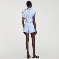 Mulheres Sandro Paris Top Cropped Listrado Com Babados