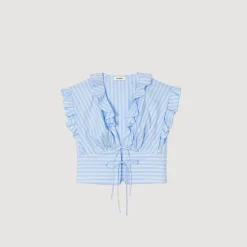 Mulheres Sandro Paris Top Cropped Listrado Com Babados