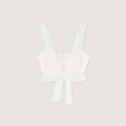 Mulheres Sandro Paris Top Curto Em Mescla De Linho