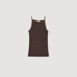 Mulheres Sandro Paris Top De Malha Com Strass