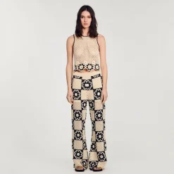 Mulheres Sandro Paris Top De Malha De Croche