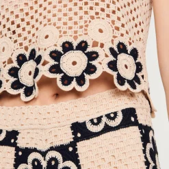 Mulheres Sandro Paris Top De Malha De Croche