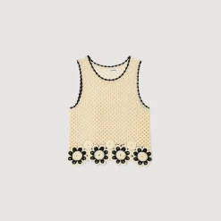 Mulheres Sandro Paris Top De Malha De Croche