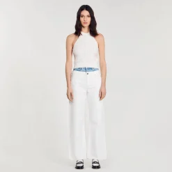 Mulheres Sandro Paris Top De Malha Decorado Com Perolas