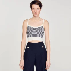 Mulheres Sandro Paris Top De Malha Listrado