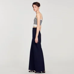 Mulheres Sandro Paris Top De Malha Listrado