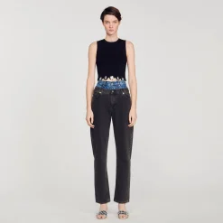 Mulheres Sandro Paris Top De Malha Recortada