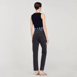 Mulheres Sandro Paris Top De Malha Recortada