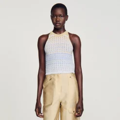 Mulheres Sandro Paris Top De Malha Recortada