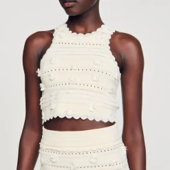 Mulheres Sandro Paris Top De Malha Recortada