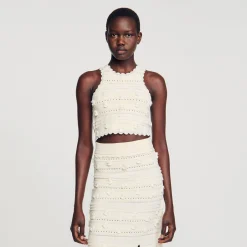 Mulheres Sandro Paris Top De Malha Recortada