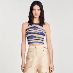 Mulheres Sandro Paris Top De Malha Recortada