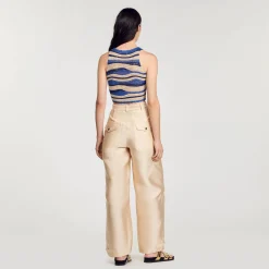 Mulheres Sandro Paris Top De Malha Recortada