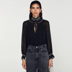 Mulheres Sandro Paris Top De Musselina