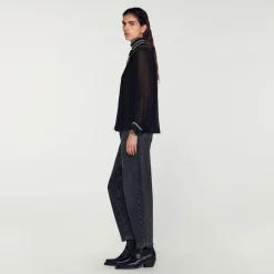 Mulheres Sandro Paris Top De Musselina