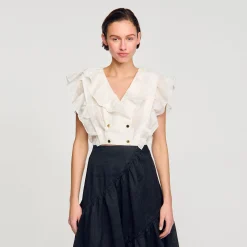 Mulheres Sandro Paris Top Recortado Com Babados