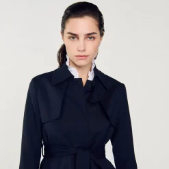 Mulheres Sandro Paris Trench Coat Com Insercao Plissada