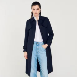 Mulheres Sandro Paris Trench Coat Com Insercao Plissada