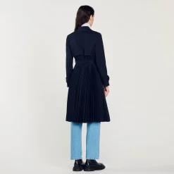 Mulheres Sandro Paris Trench Coat Com Insercao Plissada
