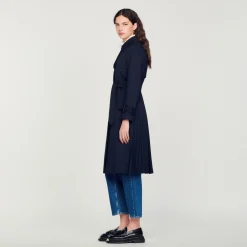 Mulheres Sandro Paris Trench Coat Com Insercao Plissada