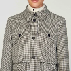 Mulheres Sandro Paris Trench Coat Houndstooth