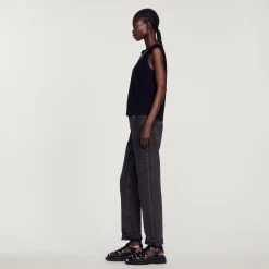 Mulheres Sandro Paris T-Shirt Com Strass E Abertura De Gota