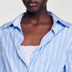 Mulheres Sandro Paris Vestido Camisa Listrado Com No