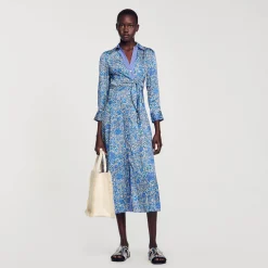 Mulheres Sandro Paris Vestido Camisa Midi Com Flores