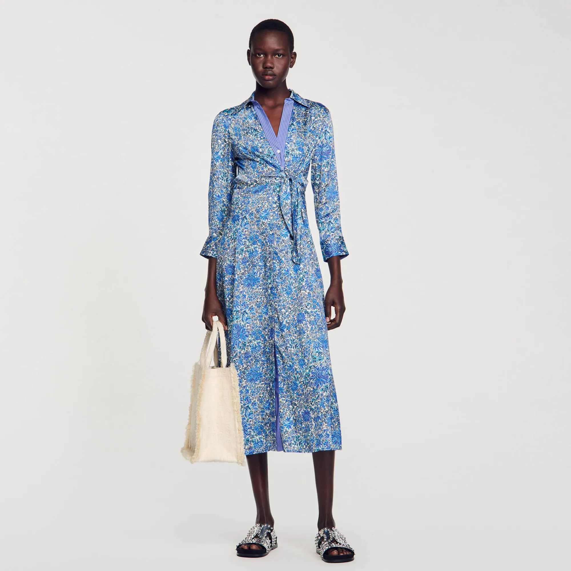 Mulheres Sandro Paris Vestido Camisa Midi Com Flores