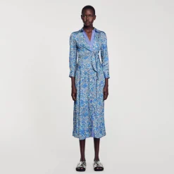 Mulheres Sandro Paris Vestido Camisa Midi Com Flores