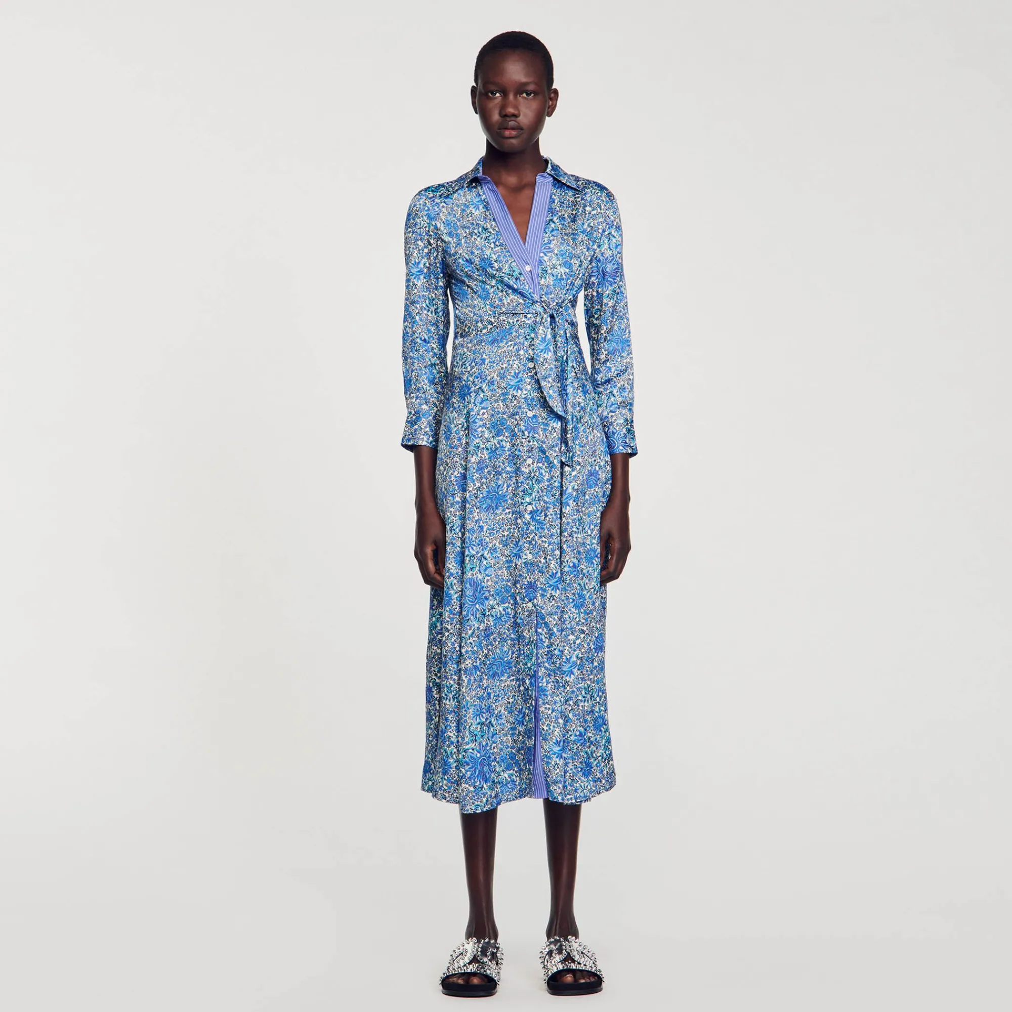 Mulheres Sandro Paris Vestido Camisa Midi Com Flores