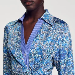 Mulheres Sandro Paris Vestido Camisa Midi Com Flores