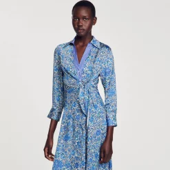 Mulheres Sandro Paris Vestido Camisa Midi Com Flores